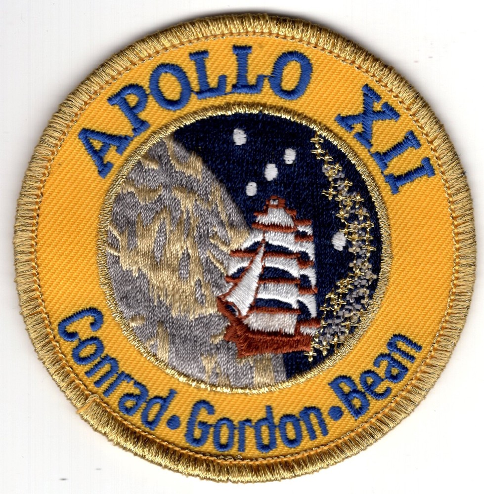 Vtg Postcard Apollo Xii Patch Featuring Yankee Clipper and Moon Surface 1960s