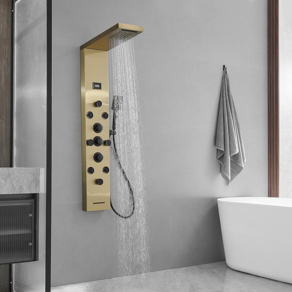 BWE 8-Jet Rainfall Shower Panel System Black Gold