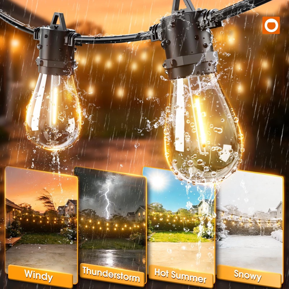 addlon 50FT LED Outdoor String Lights with Edison Shatterproof 50FT, Black