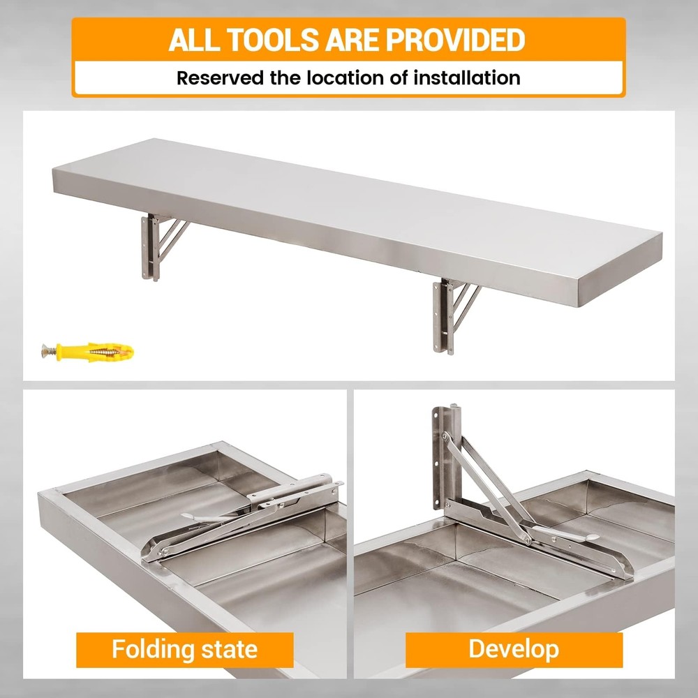 Stainless Steel Folding Concession Shelf 2 Pack 12" x 48", Drop Down Folding ...