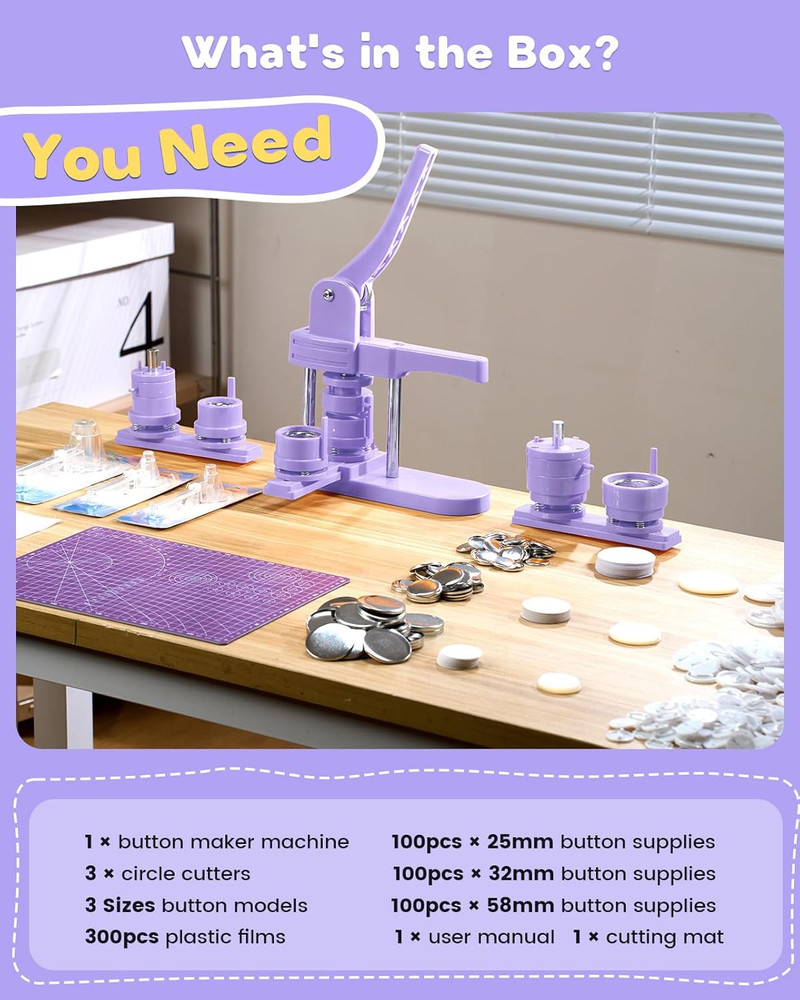 1+1.25+2.25 Inch Button Maker Machine Multiple Sizes - Pin Button Maker Kit for