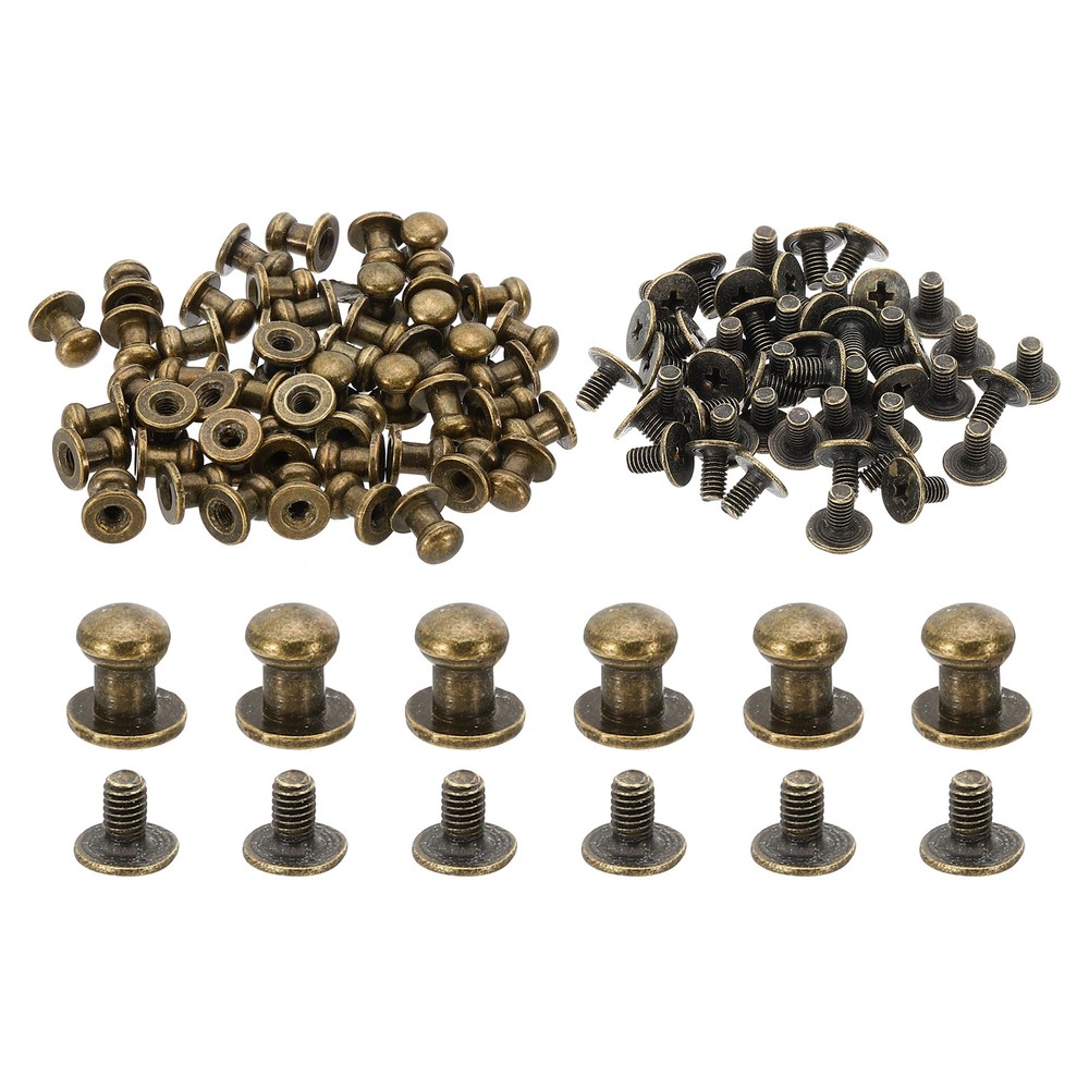 100 Sets 6mm Studs and Spikes Leather Rivets Cone Spikes Button Head Bronze