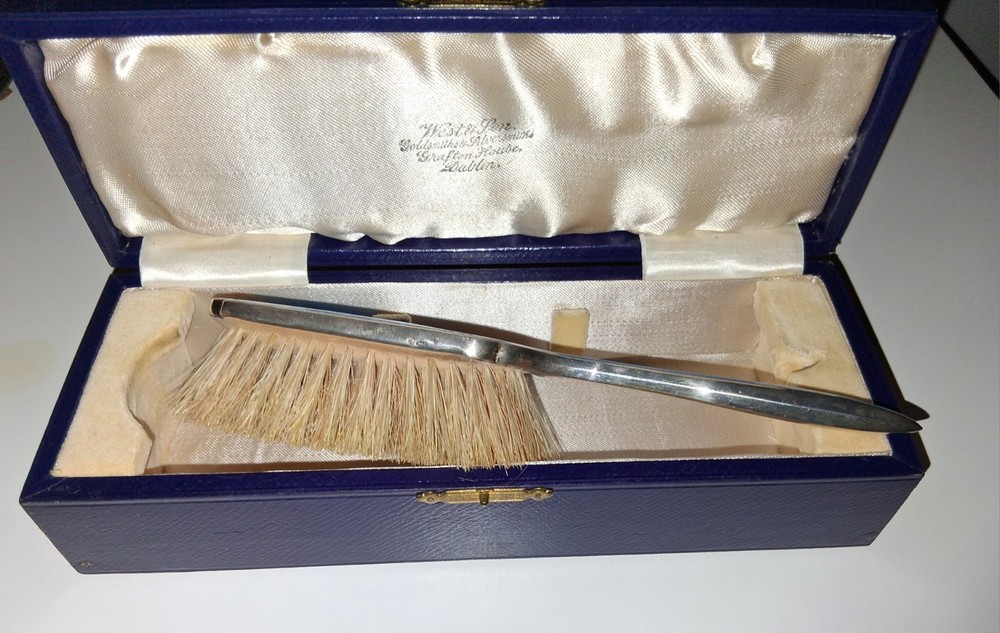 Antique Continental Solid Silver & Enamel Brush Retailed by West & Sons Dublin