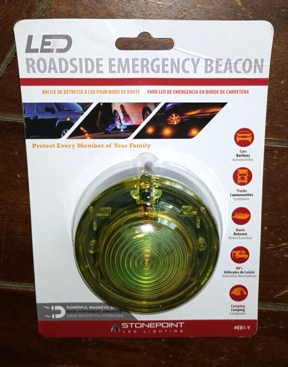 LED Roadside Emergency Magnetic Beacon -2 Modes Flash & Steady- Model EB1-Y
