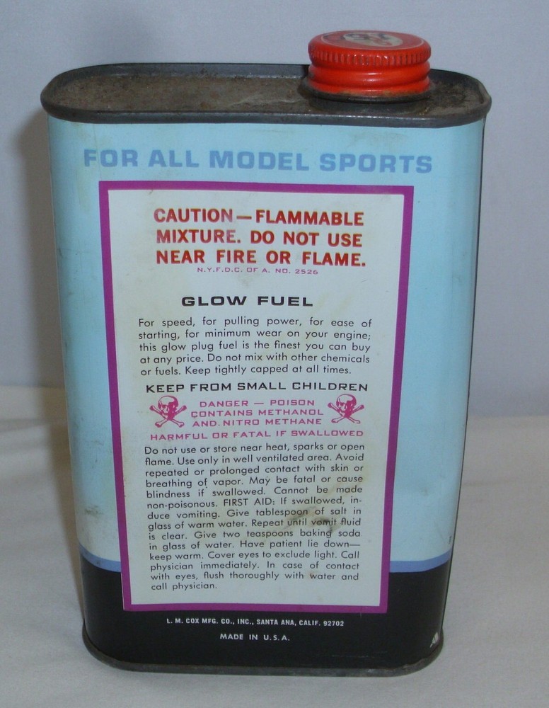 COX MODEL AIRPLANE GLOW FUEL CAN ACCESSORY 1970s