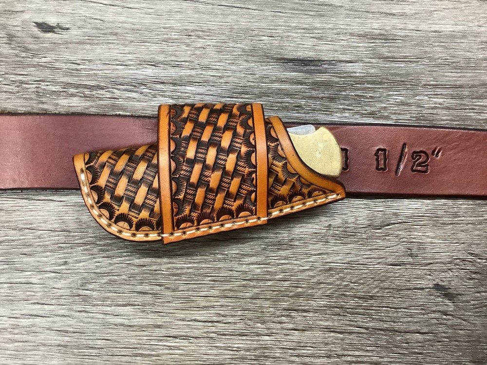 Leather Folding Knife Sheath Horizontal Buck 112 Size (Sheath Only)