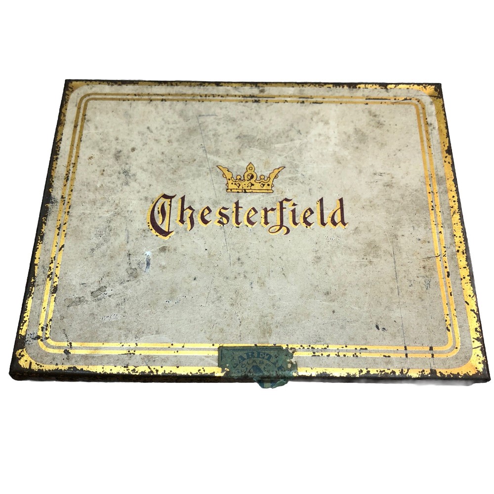 Vintage Chesterfield Tin Cigarette Box With Partial Stamp - Mancave, Decor