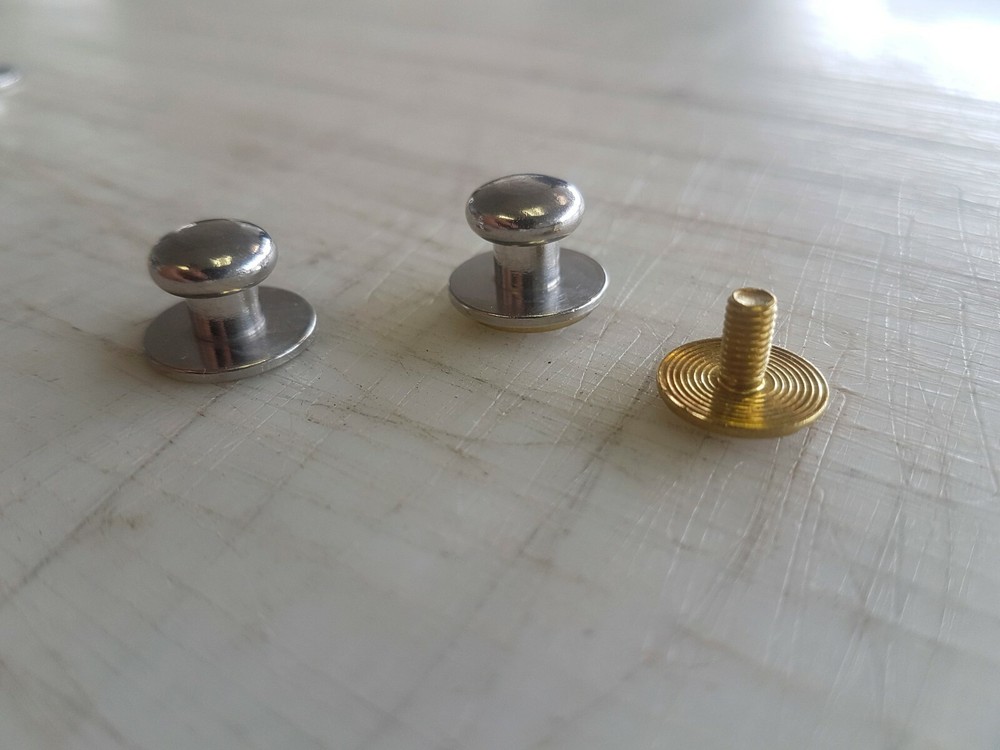 12-Pack Sam Browne Solid Brass Button Studs, Chicago Screw Nail Stud, Fastener