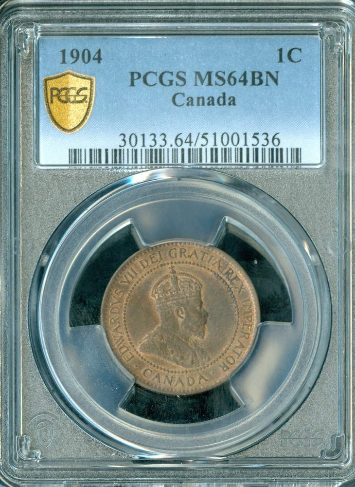 1904 CANADA LARGE CENTS PCGS MS64 BN .