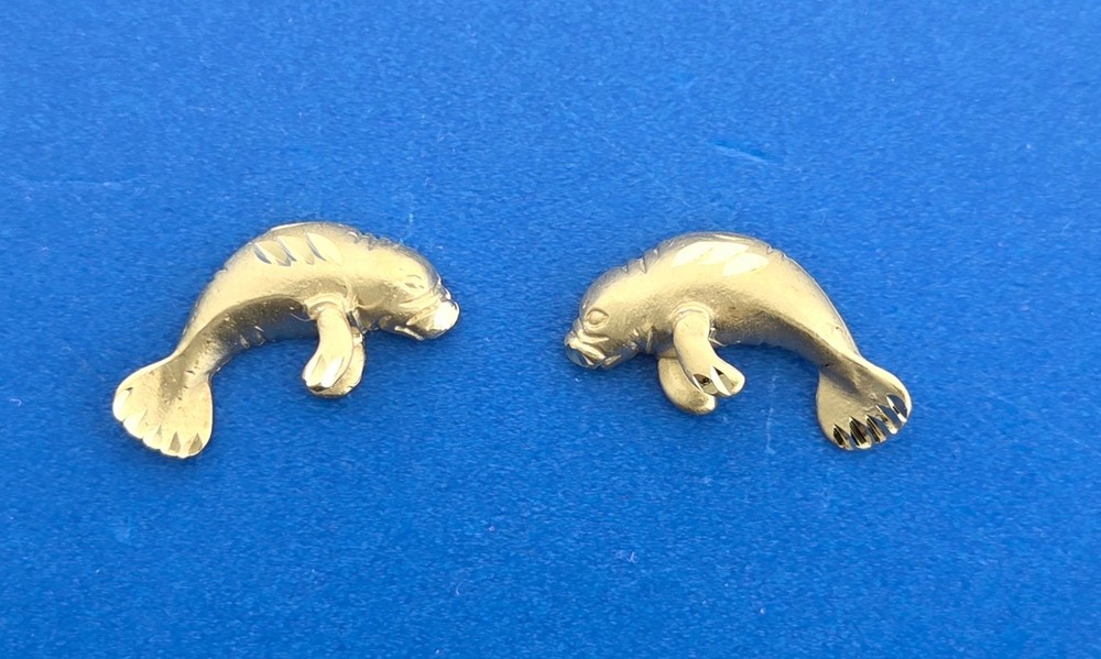Manatee Post Earrings, 14K