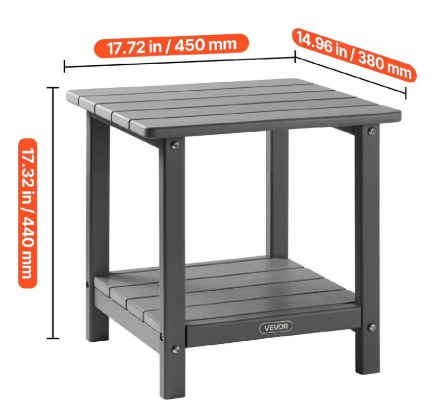 Outdoor 2 Tier HDPE Side Table Indoor Backyard End Table Grey
