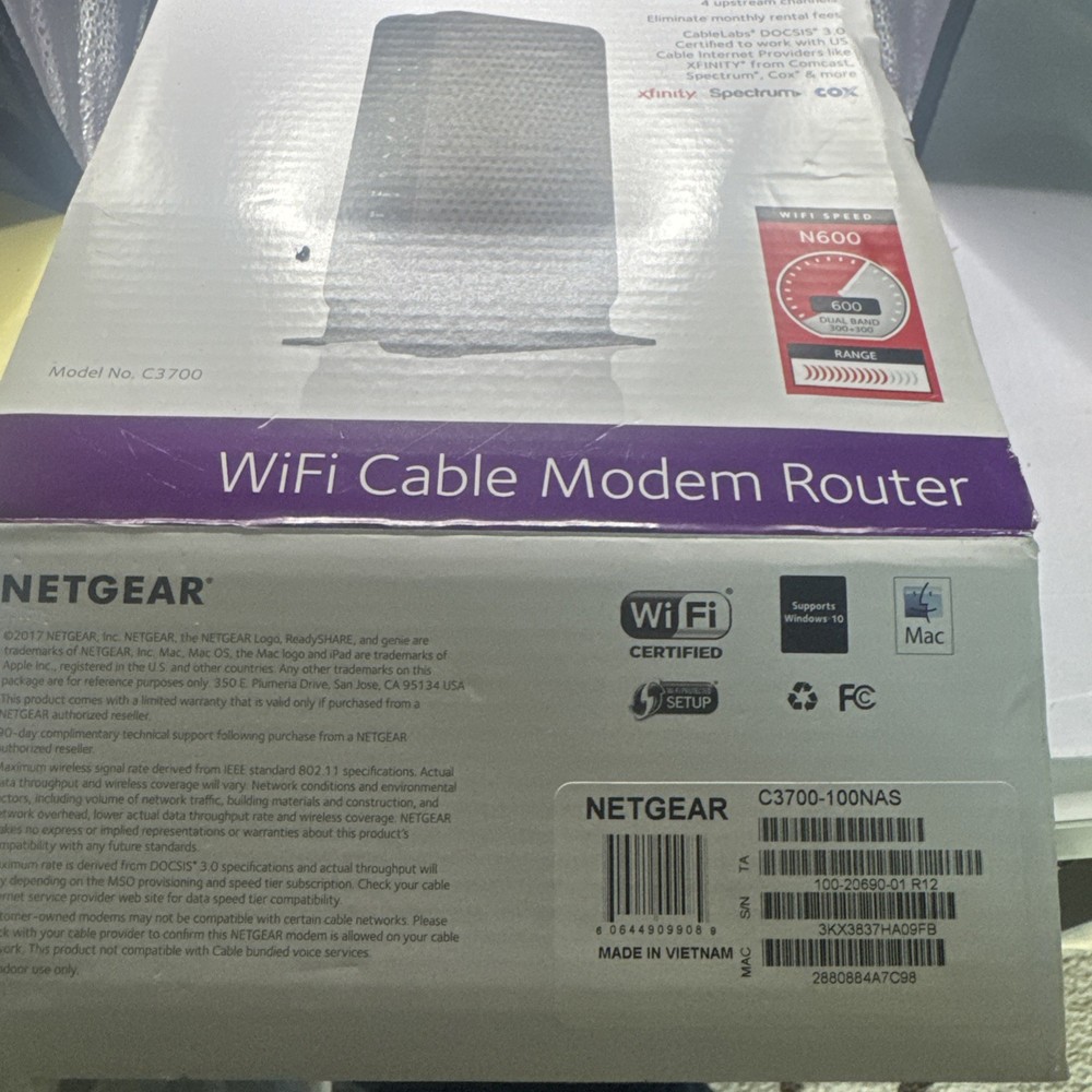Netgear C3700 WiFi Cable Modem Router