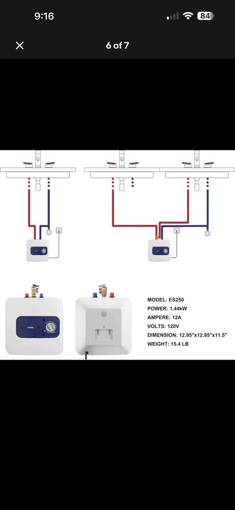 Thermomate Mini Tank Electric Water Heater ES250 2.5 Gallons Point of Use
