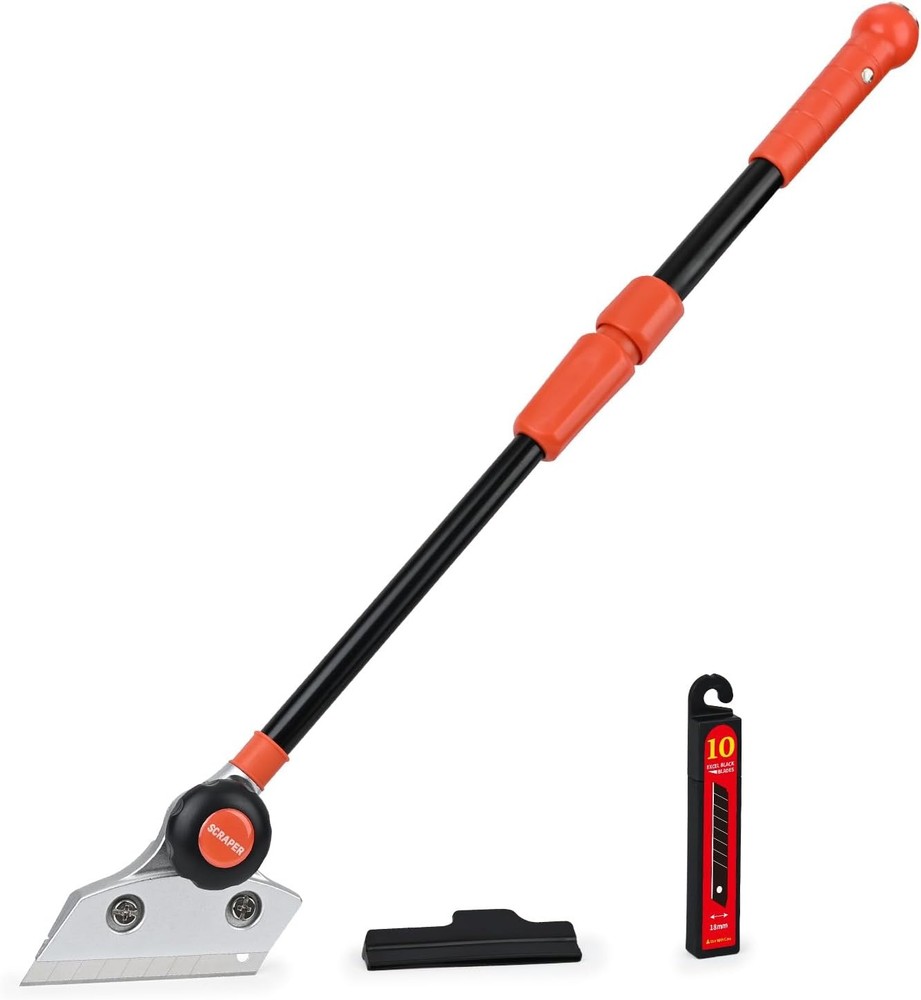 Retractable Razor Blade Scraper Long Handle Heavy Floor Scraper with Rotatable