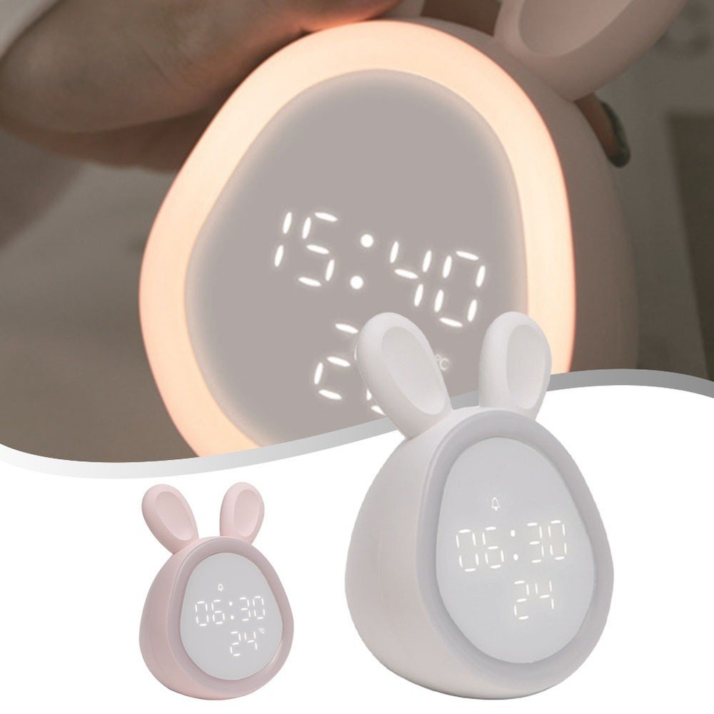 Modern Rabbit Alarm Clock with Night Light Function for Bedside Table