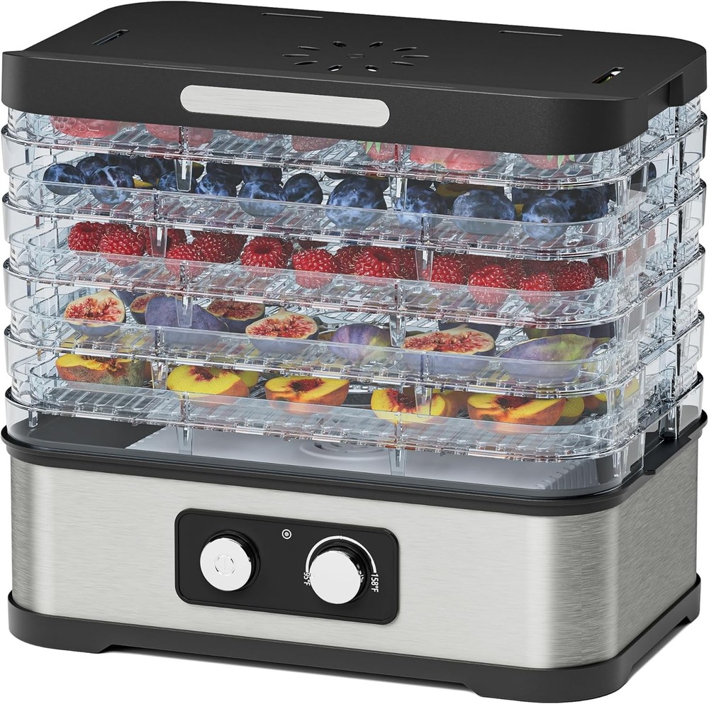 Food Dehydrator Machine Jerky 5 Stackable BPA-Free Trays W/ Temperature Control