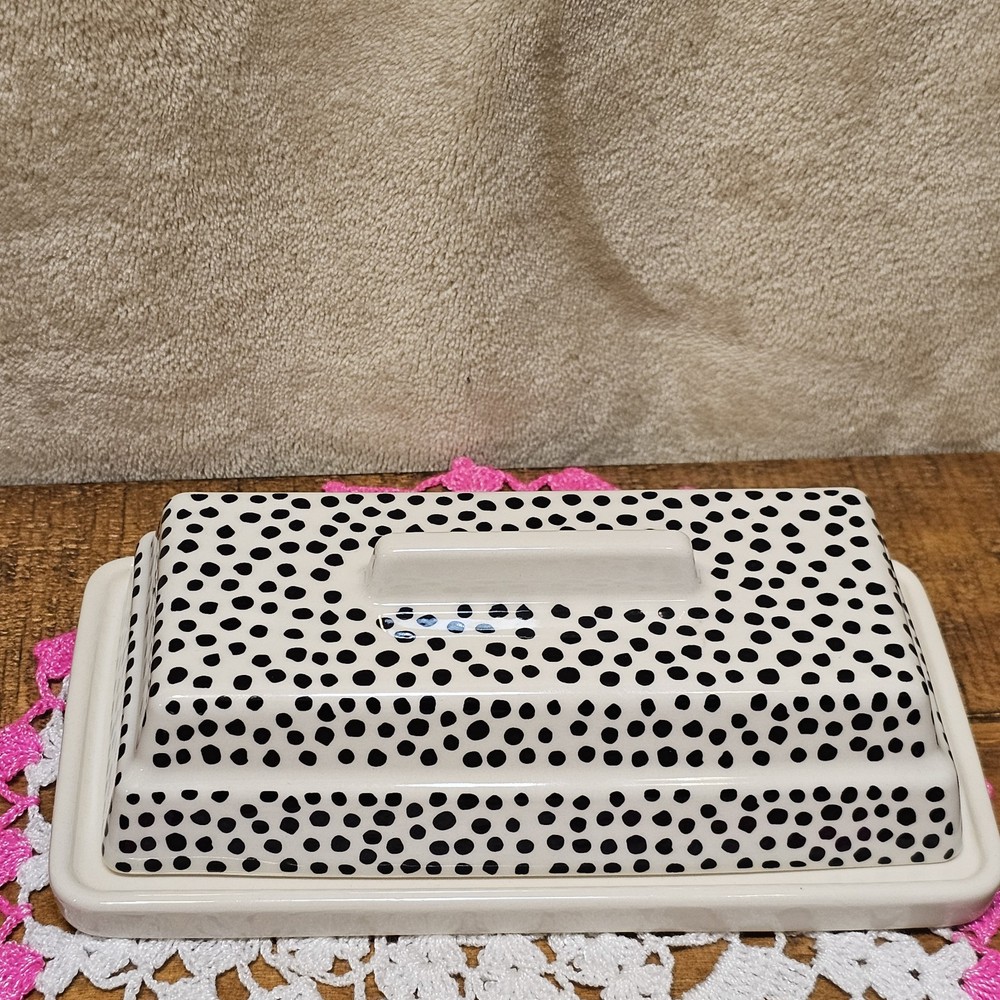 Thyme and Table Butter DIsh- Polka Dot Pattern- Black and White