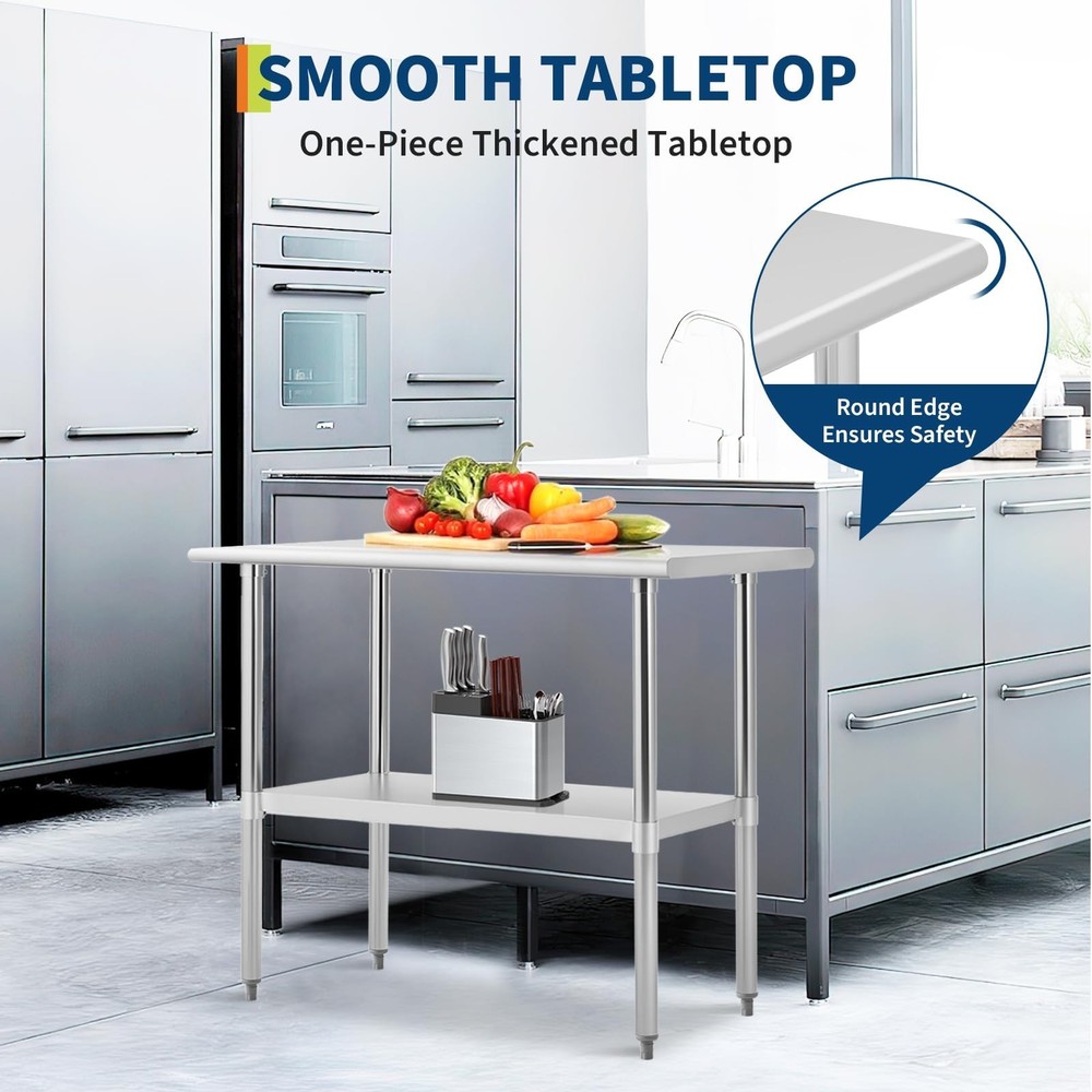 Stainless Steel Table 48x30 Inch Kitchen Prep Table with Adjustable Shelf