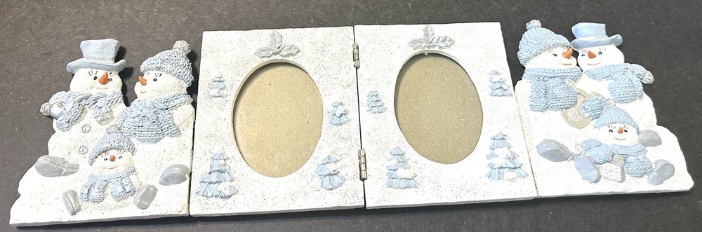Vintage Snowman  Buddies Hinged Picture Frame White  Texturedi