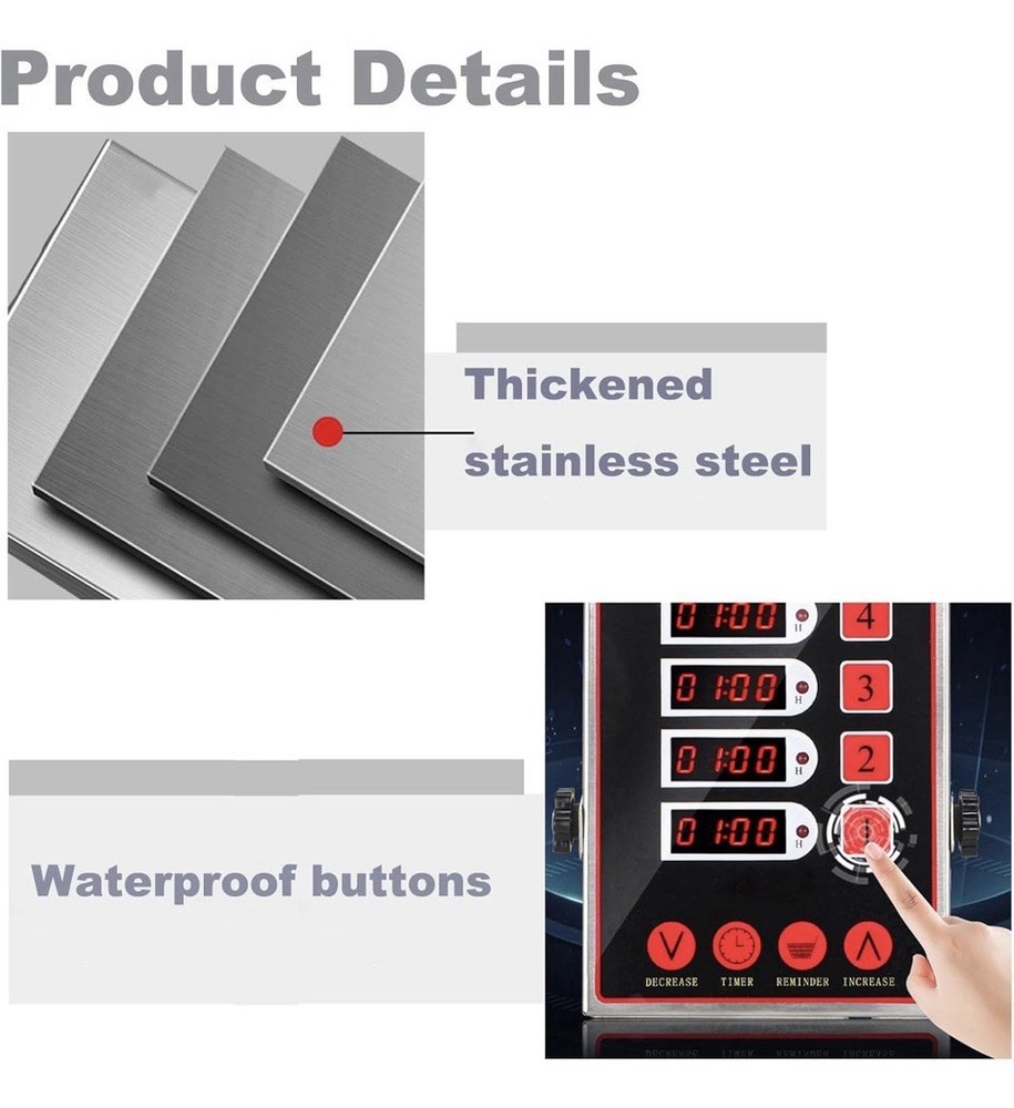Commercial Kitchen Timer with 6 Channels, Professional LED Digital Timer for ...