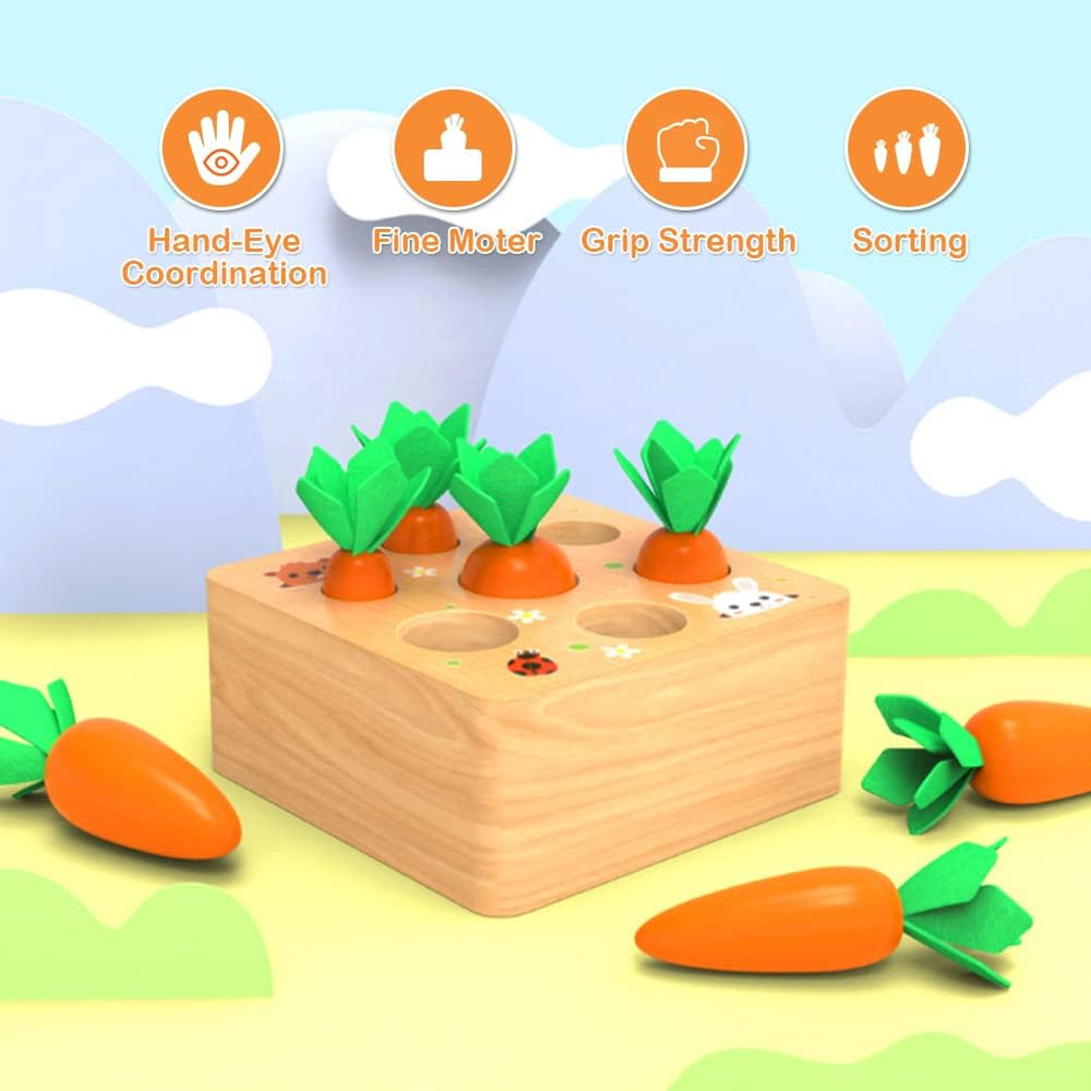 Montessori Carrots Game Gift, 7 Different Sizes, Shape Matching, Problem Solving