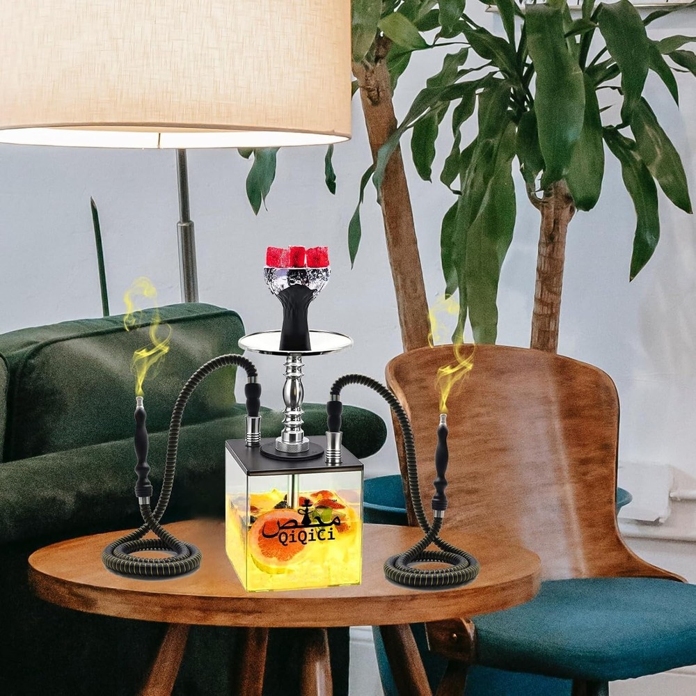Hookah Set 2 Hose Hookahs Shisha with Everything Modern Cube Hookahs Acrylic Hoo