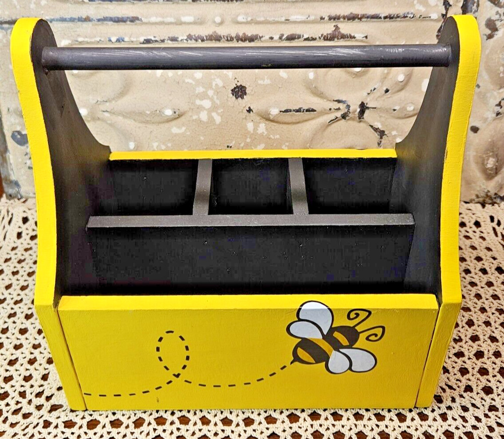 Handmade Yellow and Black Bumblebee Multi-Compartment Toolbox Garden Caddy