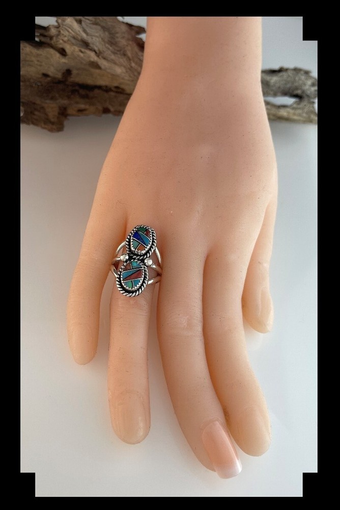 Double Stone Inlay Ring Size 6 3/4