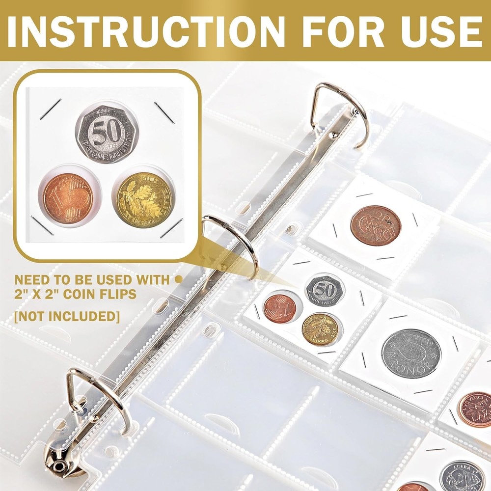 30 Sheets Uncle Paul Coin Binder 30 Sheets[600 Pockets], Transparent