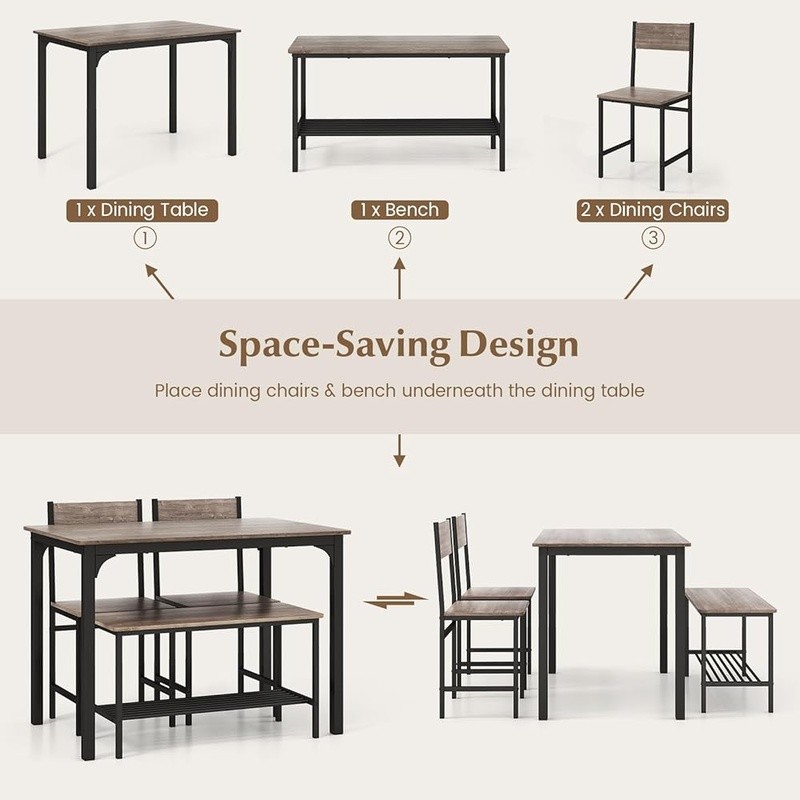 Heavy Duty Metal Dining Set 4 W/ Storage Solution & Space Saving Design New