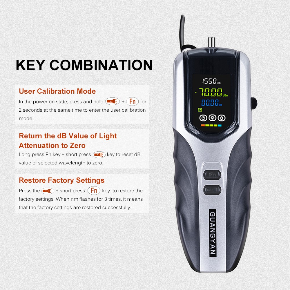 Handheld Optical Power Meter -70~+3dBm Rechargeable Optical Power Tester