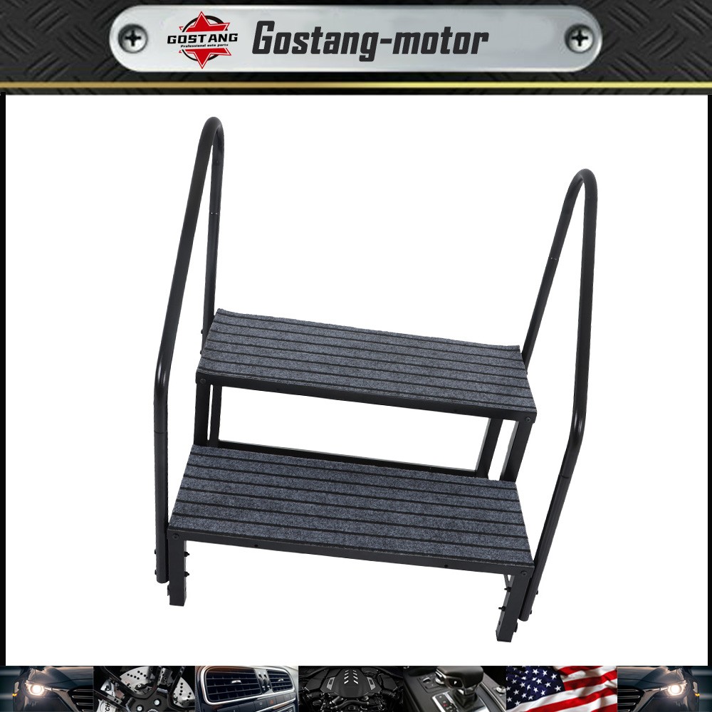 For 2 Step RV Steps with 2 Handrails w/Step Mat 660 lbs Load Capacity