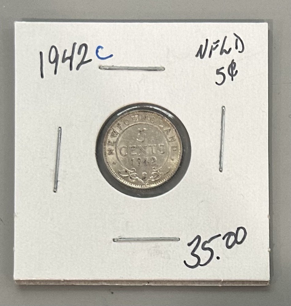 1942c Newfoundland Five Cent 5c Silver Coin C6