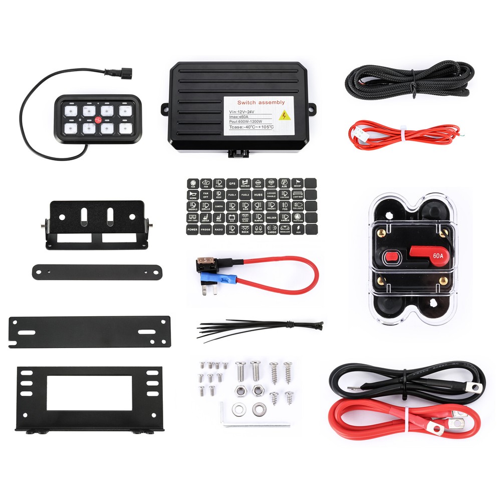 UTV 8 Gang 1200W LED Work Lights Relay Control Switch Panel Toggle Blue Backlit