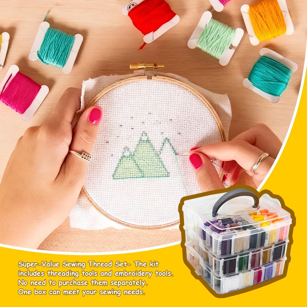 187Pcs Embroidery Floss Polyester Cross-Stitch Thread Kit with Tailoring Tool...