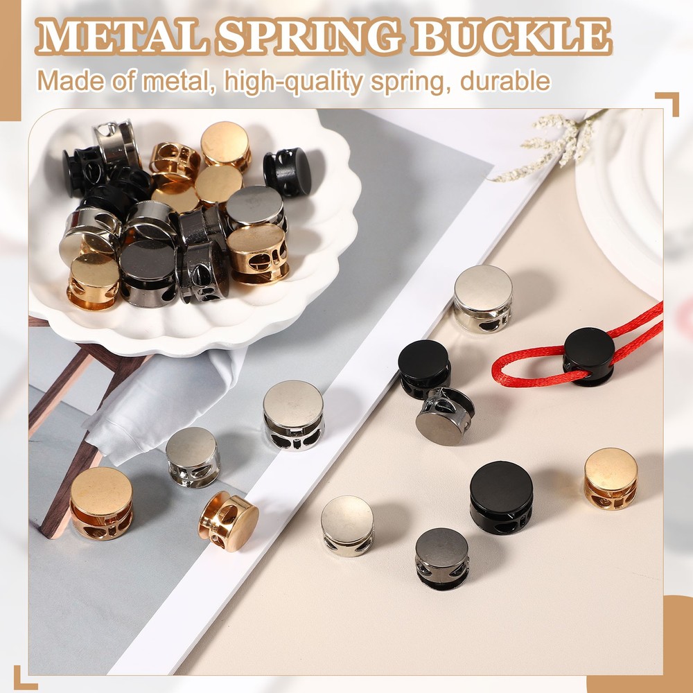 Metal Cord Locks, Double Hole Spring Draw String Stopper 0.6" & 20 Pcs & Silver