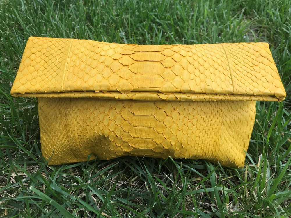 Genuine Python Leather Classic Fold over Clutch Bag