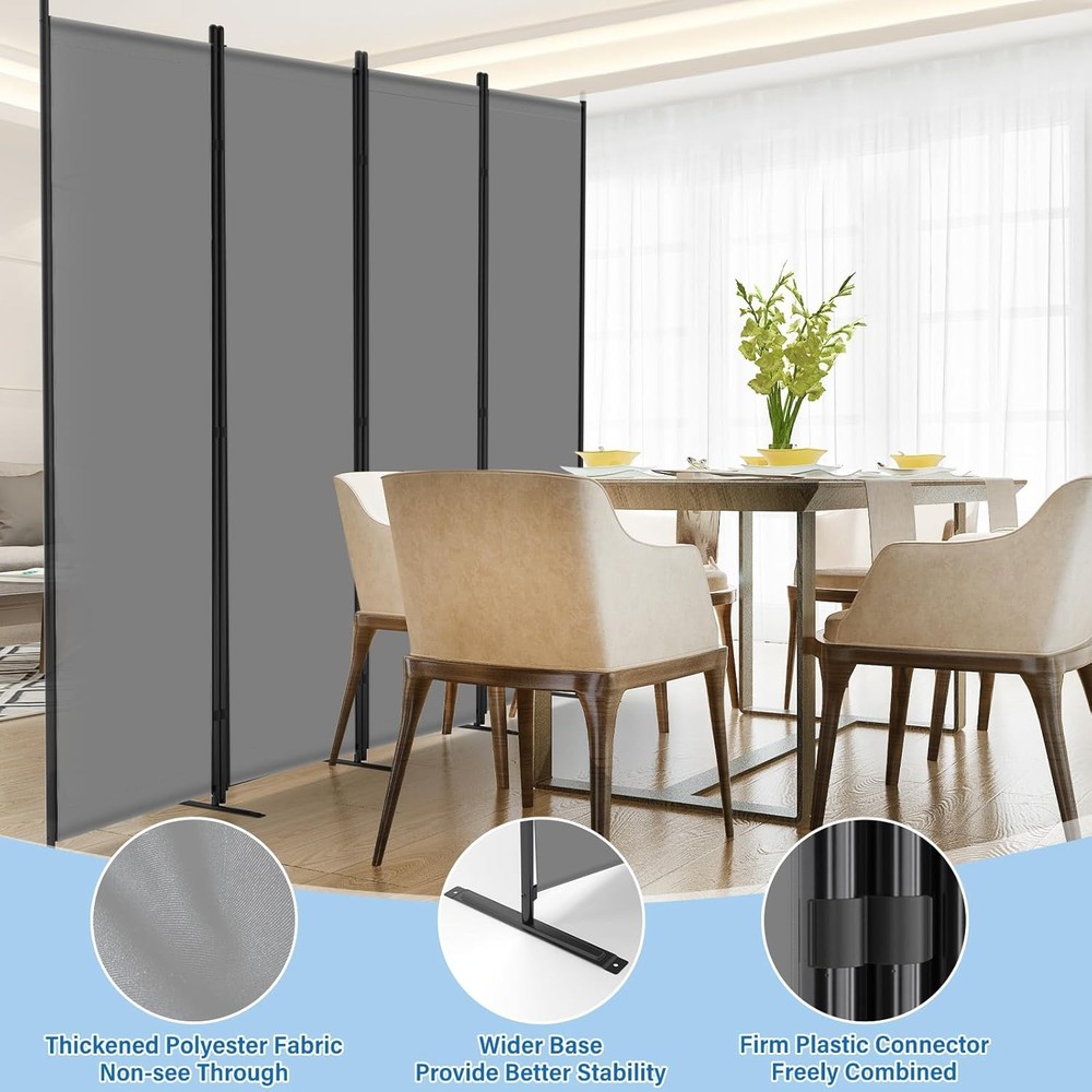 4 Panel Room Divider 6FT Portable Wall Divider Room Separation 88" W Fabric