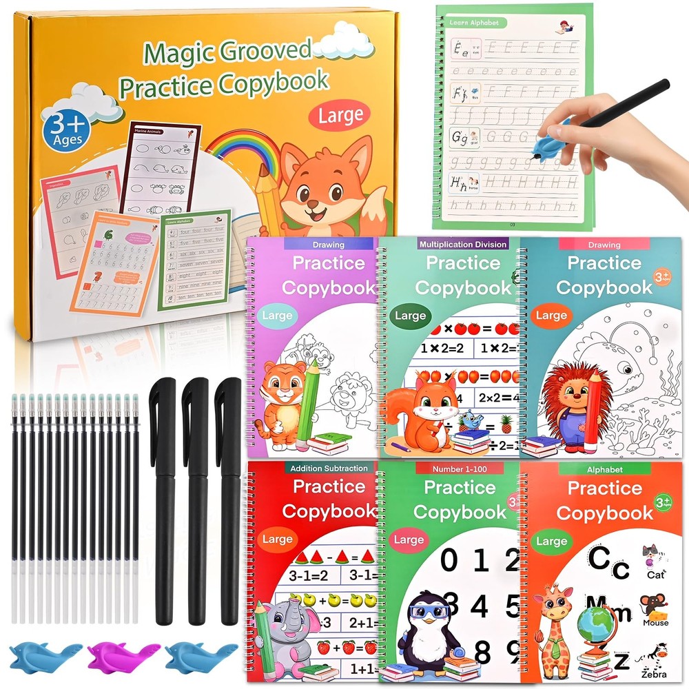 Magic Grooved Practice Copybook for Kids 3-8 - 6 Reusable Handwriting...
