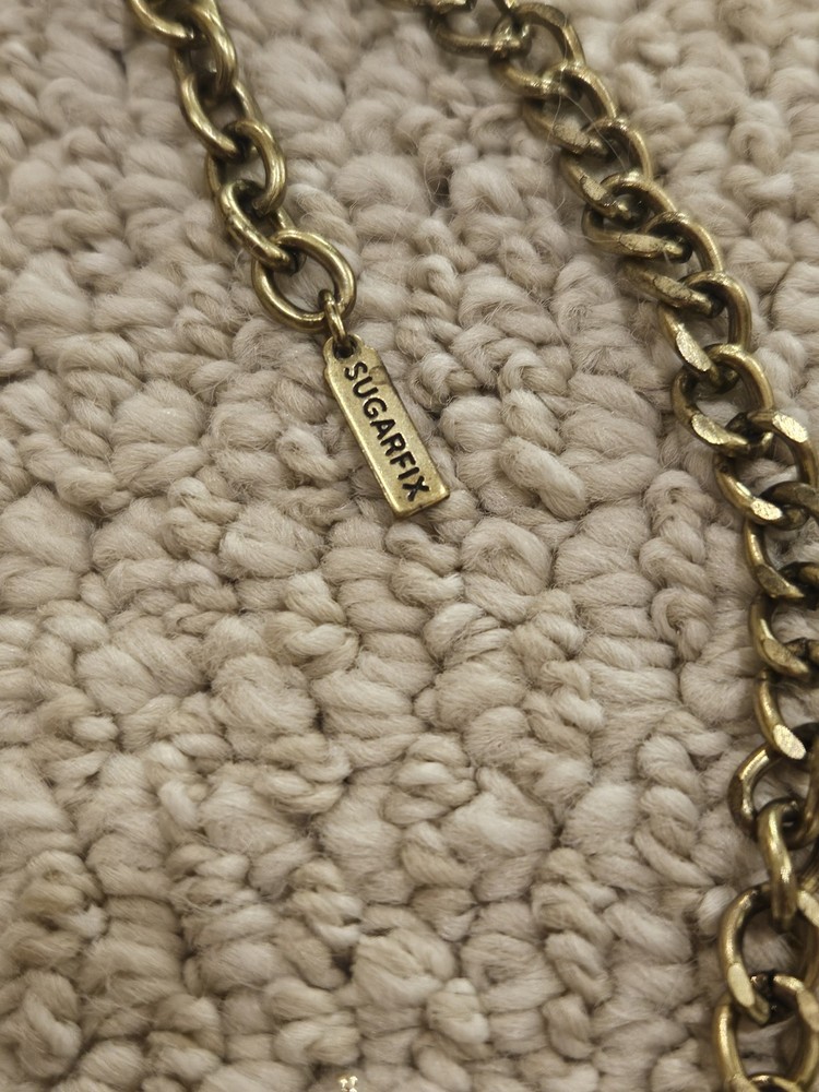 SUGARFIX Brass Blue White Bead Scoop Necklace