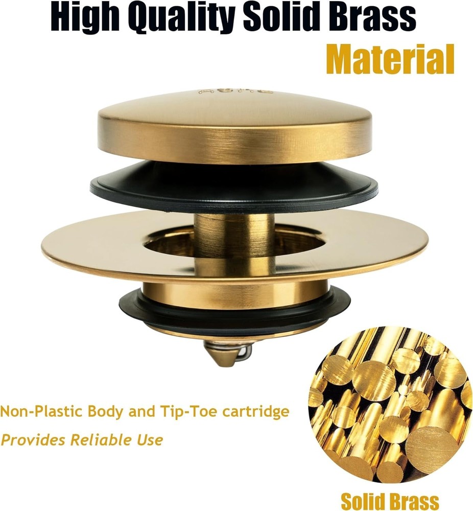 Elegant Brushed Gold Universal Bath Drain Stopper - Easy Installation & Coverage