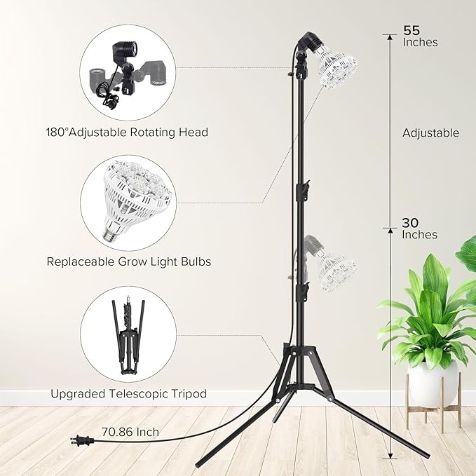 Dimmable 40W Indoor Grow Lights Full Spectrum Adjustable Tripod Remote Control