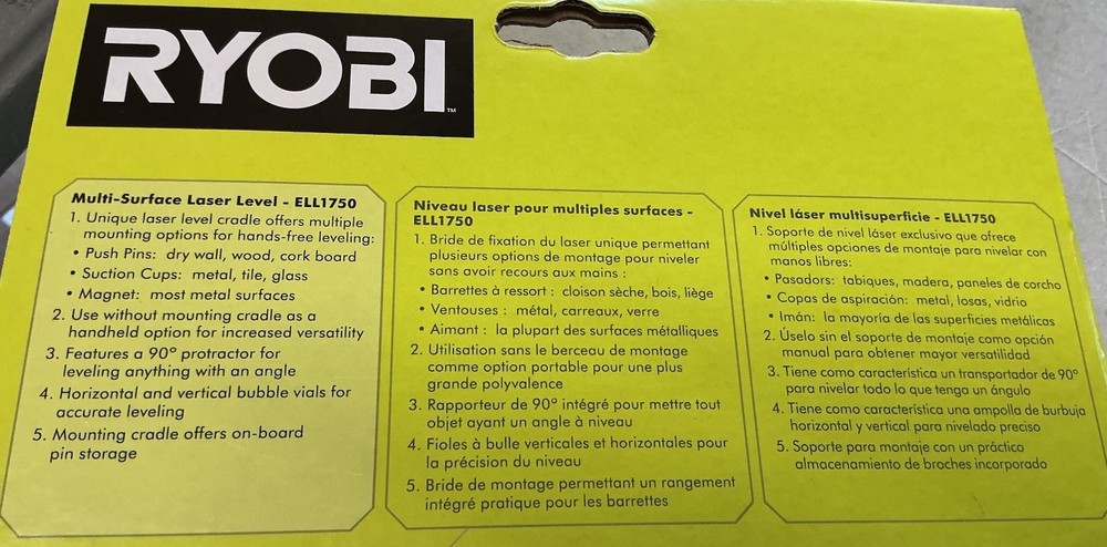 RYOBI ELL1750 Multi Surface Laser Level NEW