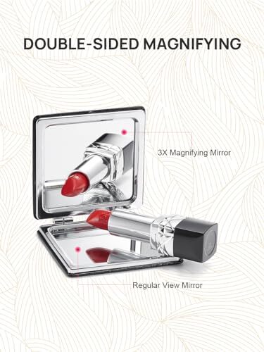 Compact Mirror, Classical PU Leather 1X/3X Magnification, Pocket Square Black