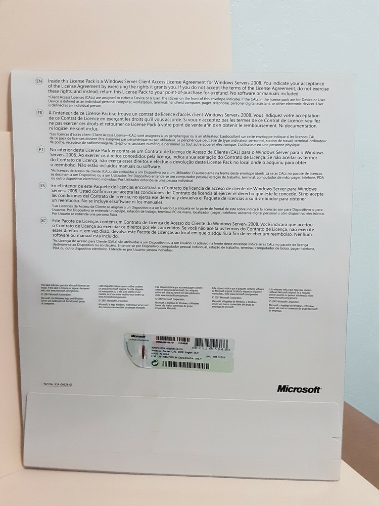 Windows Server 2008 License Pack_5 CAL_SKU: R18-02503