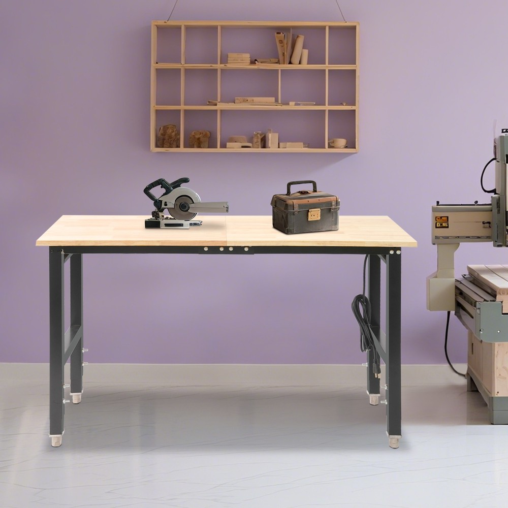 Max 2000 lbs Adjustable Height Workbench W/Power Outlets Heavy-Duty Work Table