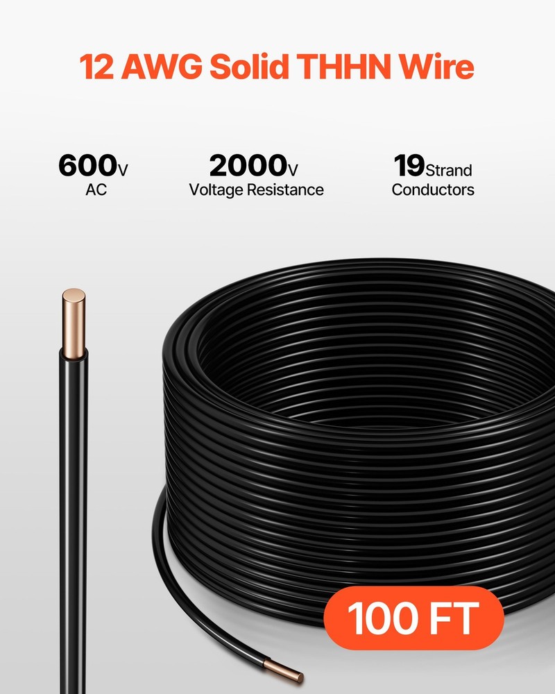 12 AWG Solid THHN Wire 100% OFC Copper Electrical Building Wire Nylon Jack