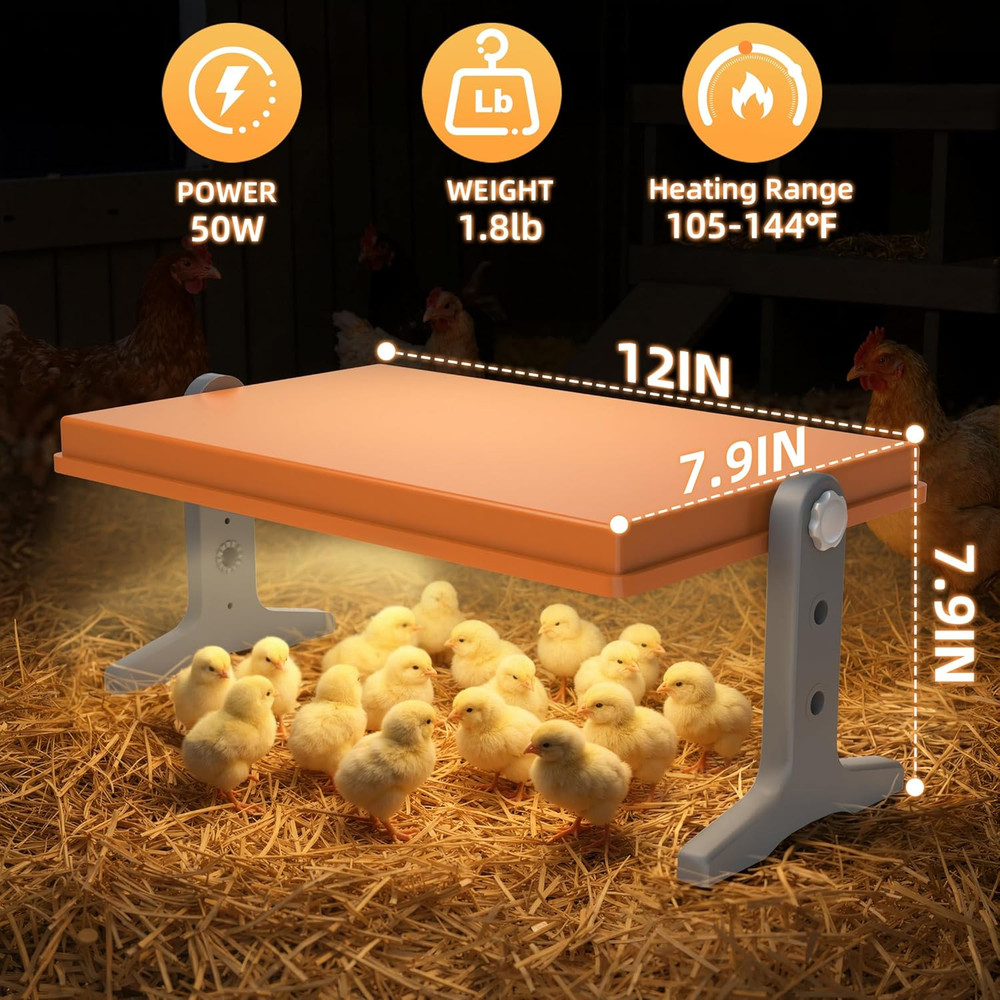 Chick Brooder Heater Plate – 12" X 8" Adjustable Height & Temperature Poultry Wa