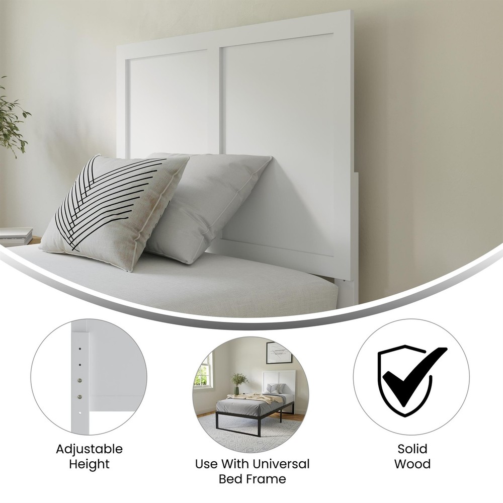 Contemporary Full Size Three Panel Wooden Headboard Only in White
