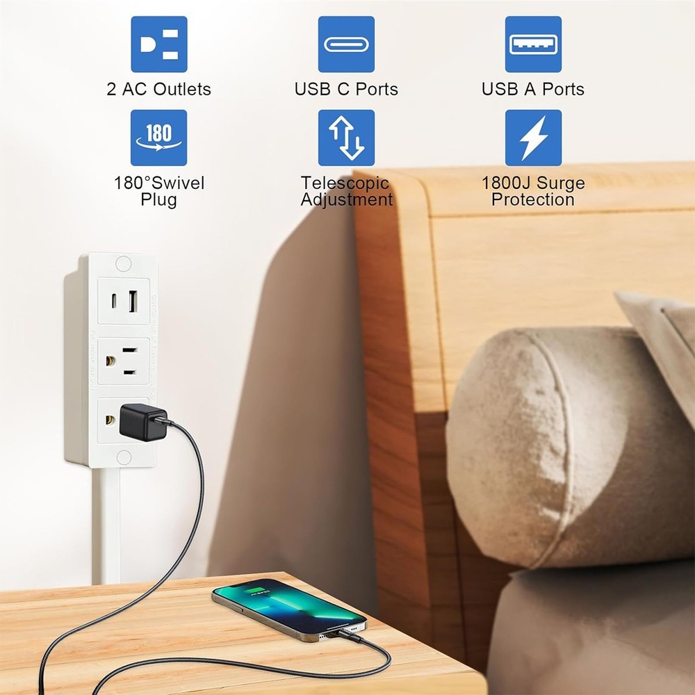 Rotating Extender Electrical Outlet Expander Power Socket Sofas Nightstands Desk